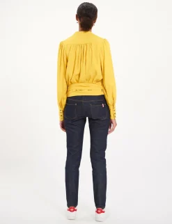 Outlet Ines de la Fressange Paris Elena yellow loose-fit crepe blouse