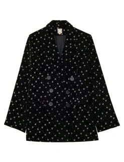 Store Ines de la Fressange Paris Ezio jacket in black smooth velvet with gold print