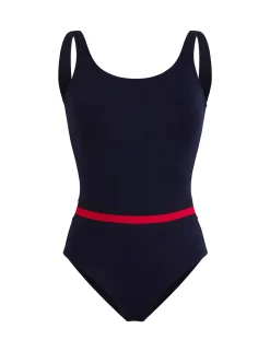 Cheap Ines de la Fressange Paris Fashion, women's one-piece swimming costume in blue, Ines x Vilebrequin