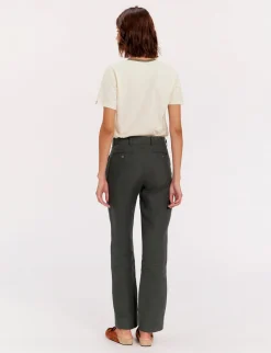 Cheap Ines de la Fressange Paris Francisco trousers in dark green linen