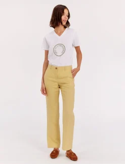 Shop Ines de la Fressange Paris Francisco trousers in lemon linen