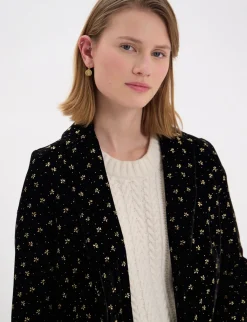 Store Ines de la Fressange Paris Franck coat in smooth black velvet with gold print