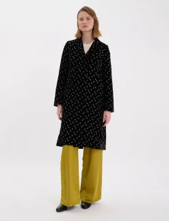Store Ines de la Fressange Paris Franck coat in smooth black velvet with gold print