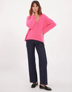 Online Ines de la Fressange Paris Fuchsia V-neck jumper with hammered sleeves x Notshy