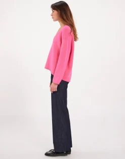 Online Ines de la Fressange Paris Fuchsia V-neck jumper with hammered sleeves x Notshy