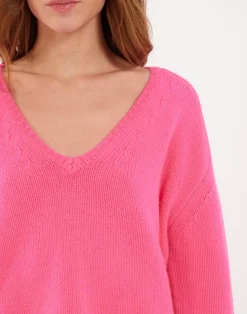 Online Ines de la Fressange Paris Fuchsia V-neck jumper with hammered sleeves x Notshy