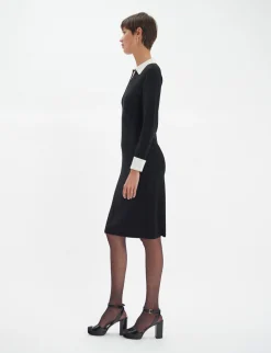 Outlet Ines de la Fressange Paris Gabby dress in black merino wool, white cuffs