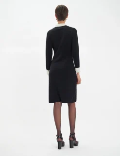 Outlet Ines de la Fressange Paris Gabby dress in black merino wool, white cuffs