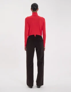 Outlet Ines de la Fressange Paris Gabriel trousers in brown milleraies velvet