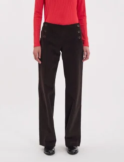 Outlet Ines de la Fressange Paris Gabriel trousers in brown milleraies velvet