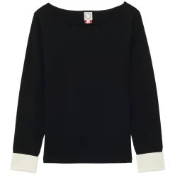 Shop Ines de la Fressange Paris Gigi jumper in black merino wool, white cuffs