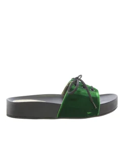 Shop Ines de la Fressange Paris Green lace-up mule