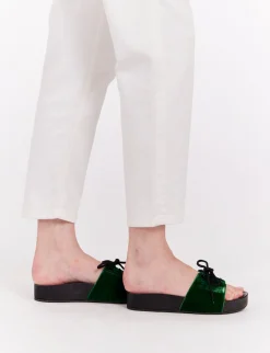 Shop Ines de la Fressange Paris Green lace-up mule