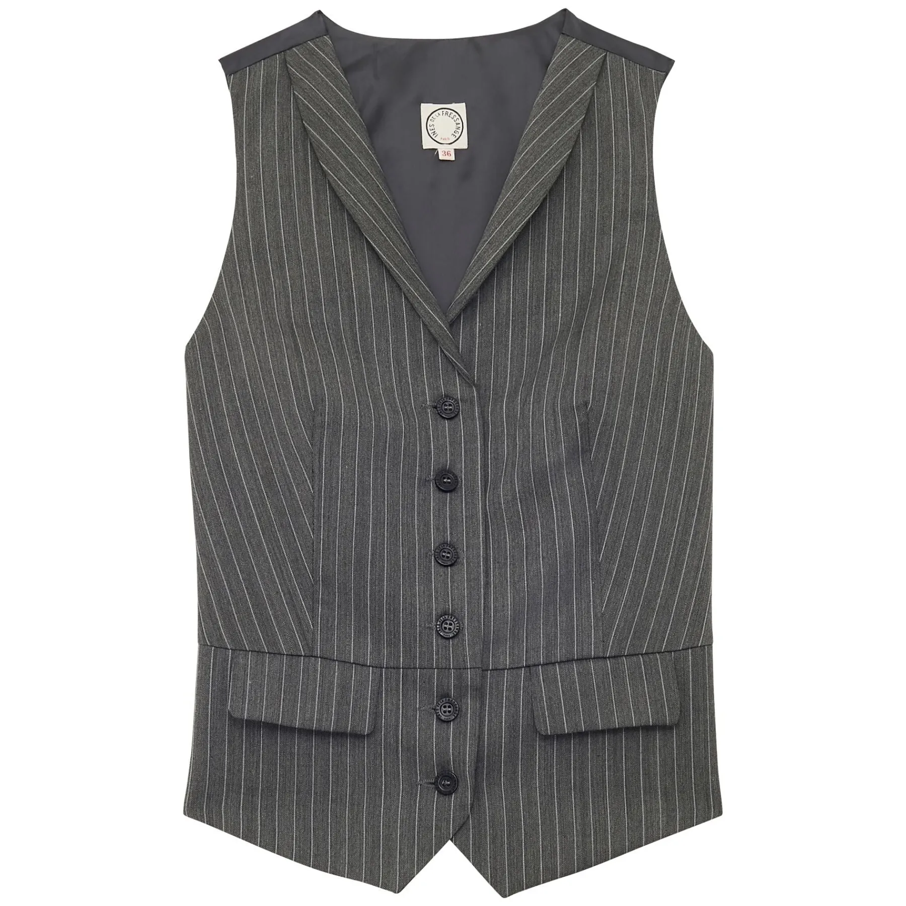 Outlet Ines de la Fressange Paris Grey Robinson waistcoat with white stripes