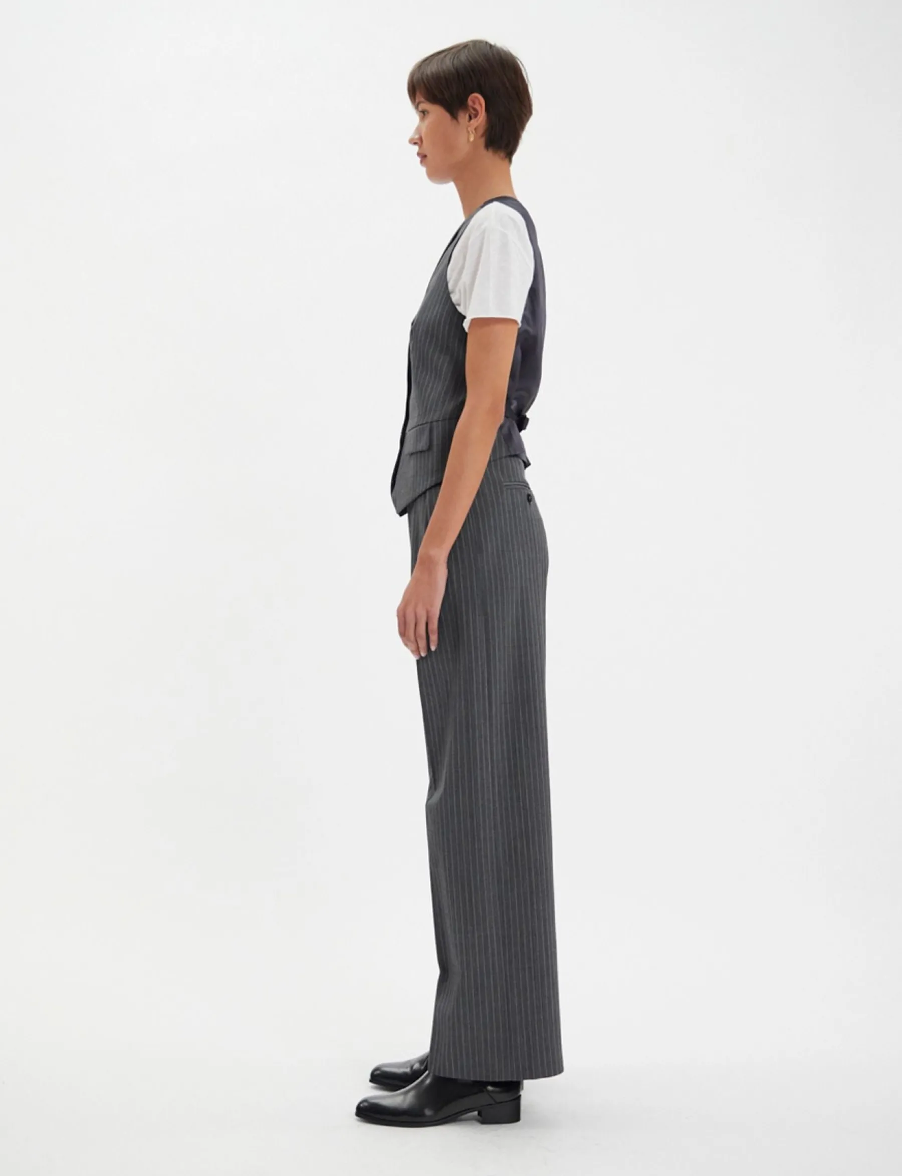 Outlet Ines de la Fressange Paris Grey Robinson waistcoat with white stripes