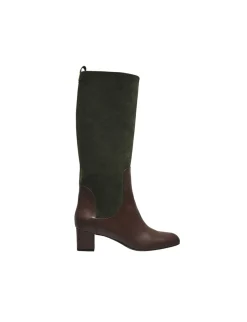 Cheap Ines de la Fressange Paris High heeled boots, green and chocolate leather