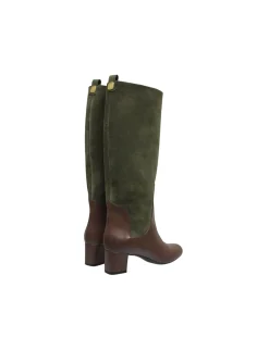 Cheap Ines de la Fressange Paris High heeled boots, green and chocolate leather