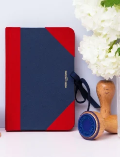 Discount Ines de la Fressange Paris Ines medium notebook navy blue and red