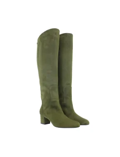 Shop Ines de la Fressange Paris Khaki suede heel boot