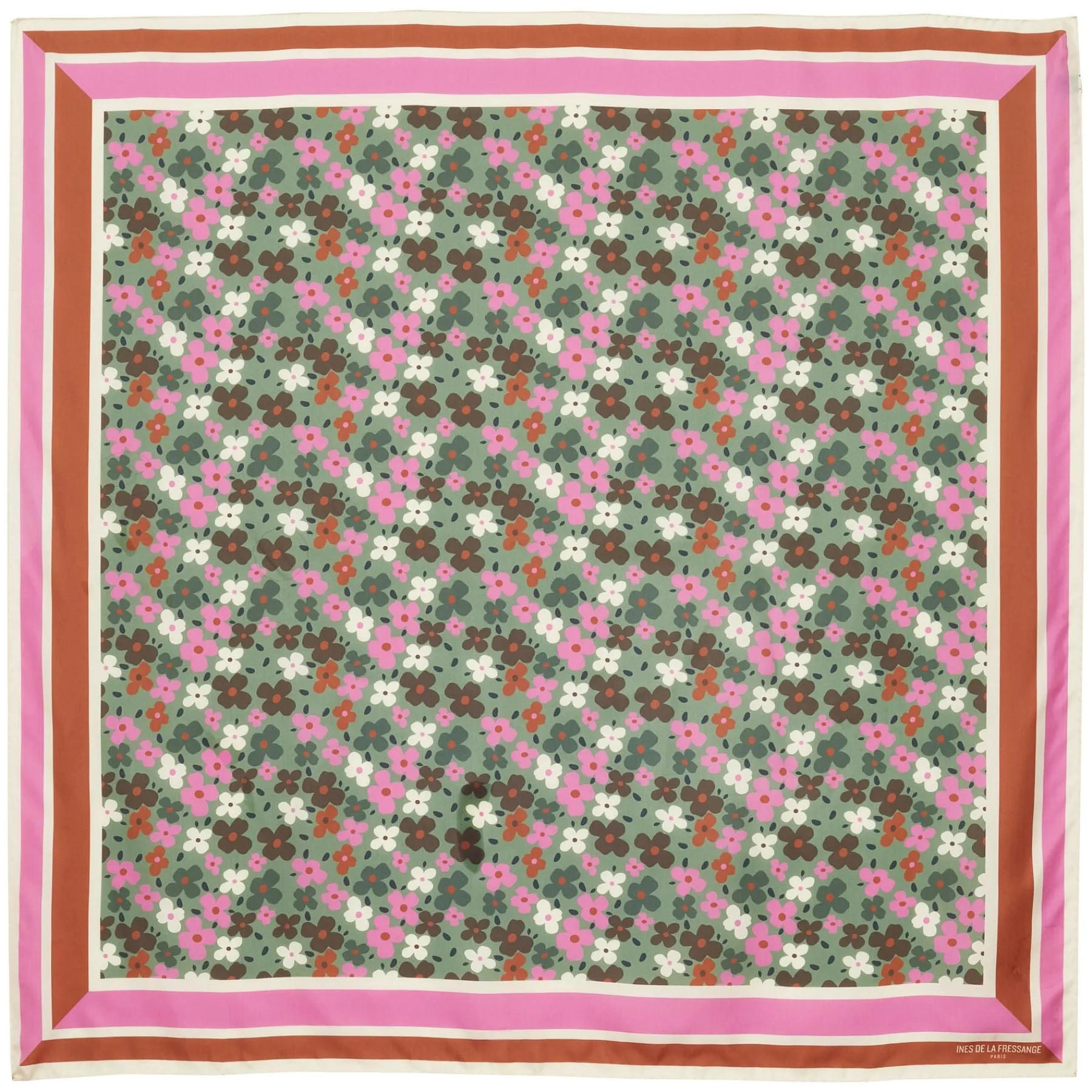 Flash Sale Ines de la Fressange Paris Lewis silk scarf, green and pink floral design