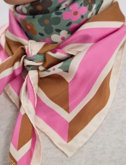 Flash Sale Ines de la Fressange Paris Lewis silk scarf, green and pink floral design