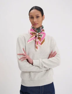 Flash Sale Ines de la Fressange Paris Lewis silk scarf, green and pink floral design