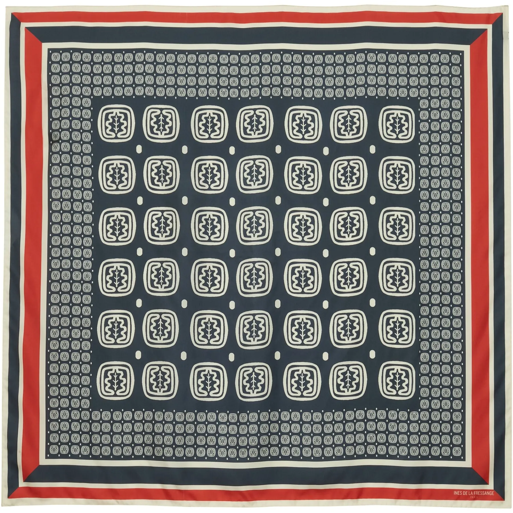 Clearance Ines de la Fressange Paris Lewis silk scarf, slate-blue and red oak leaf motif