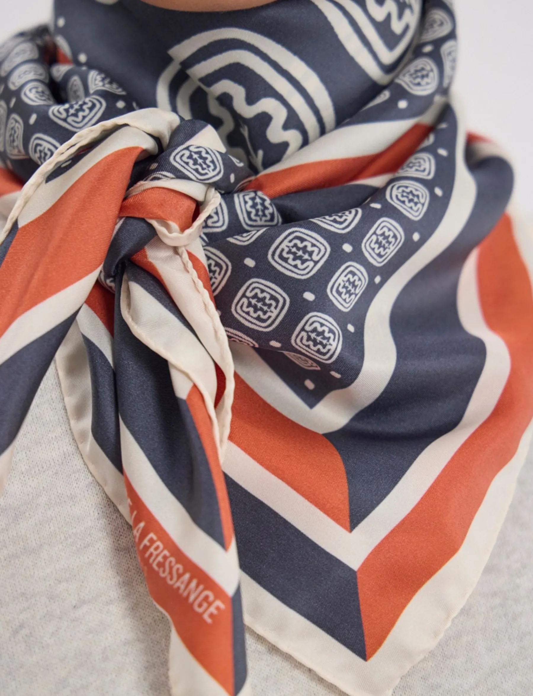 Clearance Ines de la Fressange Paris Lewis silk scarf, slate-blue and red oak leaf motif