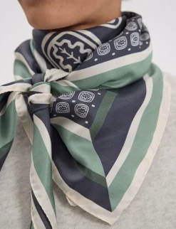 Best Ines de la Fressange Paris Lewis silk scarf, slate-blue and green oak leaf design