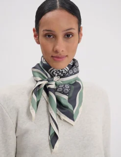 Best Ines de la Fressange Paris Lewis silk scarf, slate-blue and green oak leaf design