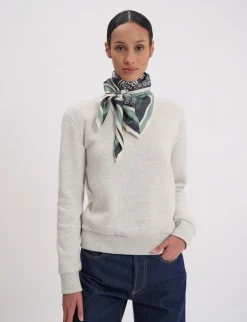 Best Ines de la Fressange Paris Lewis silk scarf, slate-blue and green oak leaf design