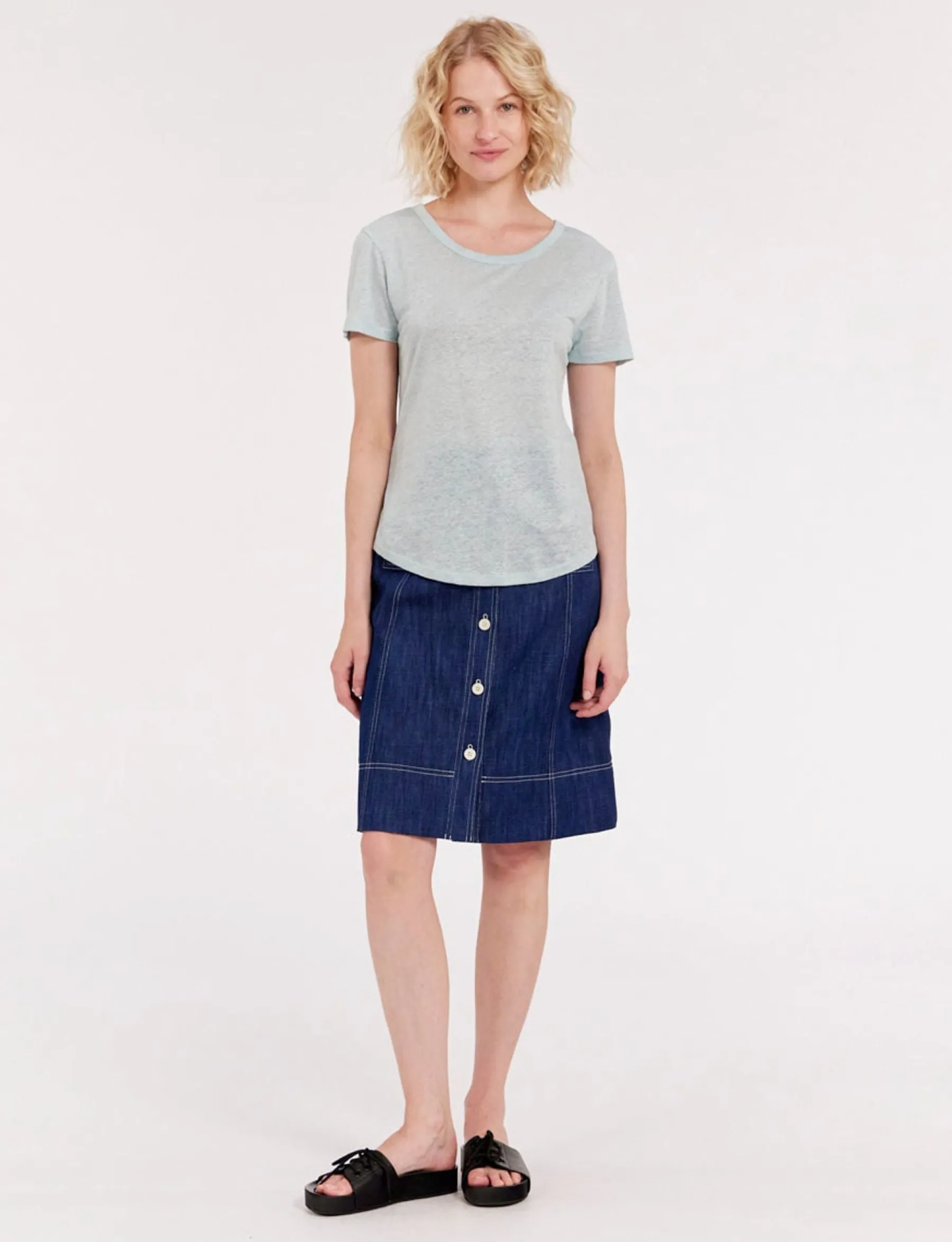 Clearance Ines de la Fressange Paris Lison T-shirt in turquoise linen