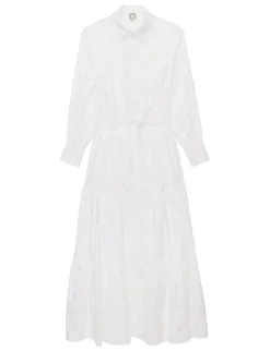 Sale Ines de la Fressange Paris Léna long dress with white ruffles and embroidered fabric