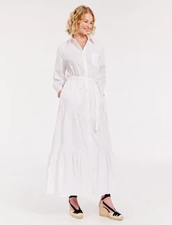 Sale Ines de la Fressange Paris Léna long dress with white ruffles and embroidered fabric