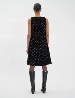 New Ines de la Fressange Paris Madeleine dress in smooth black velvet with gold print