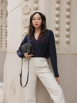 Cheap Ines de la Fressange Paris Marcia bag in black leather with tricolour trim