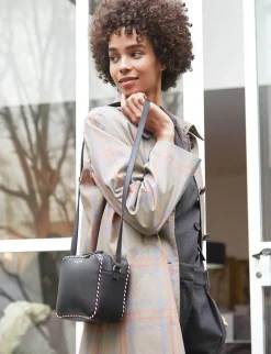 Cheap Ines de la Fressange Paris Marcia bag in black leather with tricolour trim