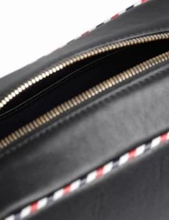 Cheap Ines de la Fressange Paris Marcia bag in black leather with tricolour trim