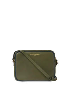 Sale Ines de la Fressange Paris Marcia bag in khaki leather with navy trim