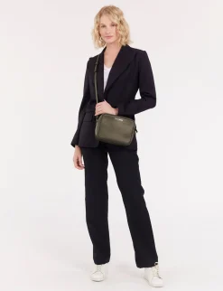 Sale Ines de la Fressange Paris Marcia bag in khaki leather with navy trim