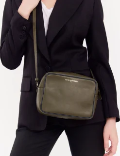 Sale Ines de la Fressange Paris Marcia bag in khaki leather with navy trim