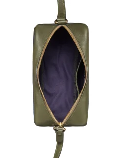 Sale Ines de la Fressange Paris Marcia bag in khaki leather with navy trim