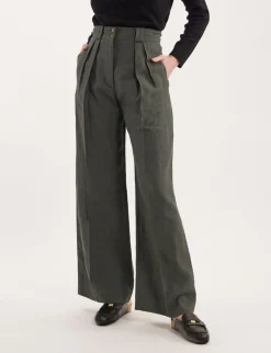 Online Ines de la Fressange Paris Marlène trousers in dark green linen