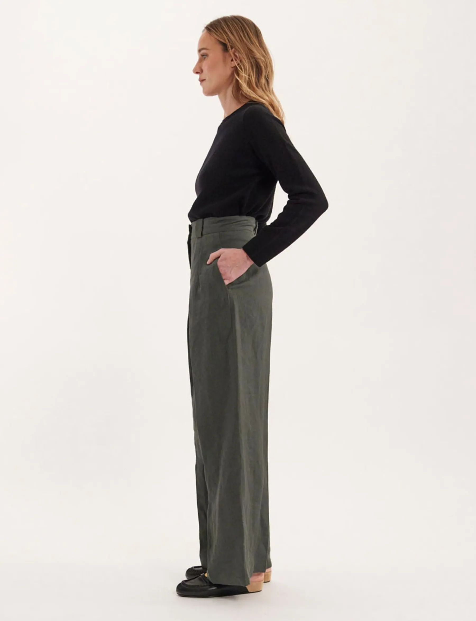 Online Ines de la Fressange Paris Marlène trousers in dark green linen