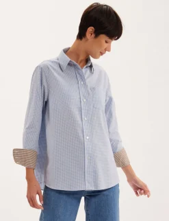 Cheap Ines de la Fressange Paris Maureen light blue gingham shirt