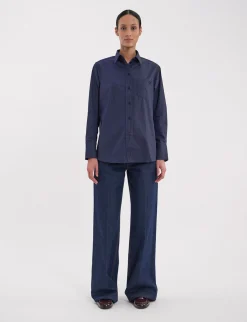 Sale Ines de la Fressange Paris Maureen navy cotton patterned shirt