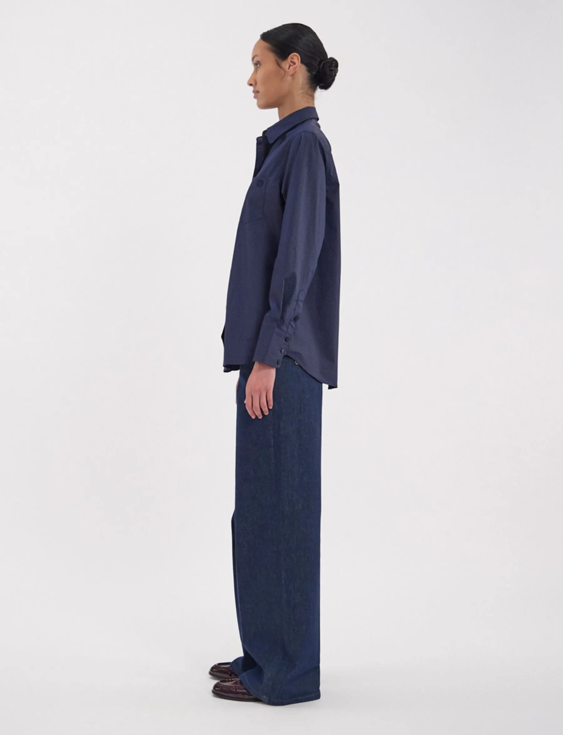 Sale Ines de la Fressange Paris Maureen navy cotton patterned shirt