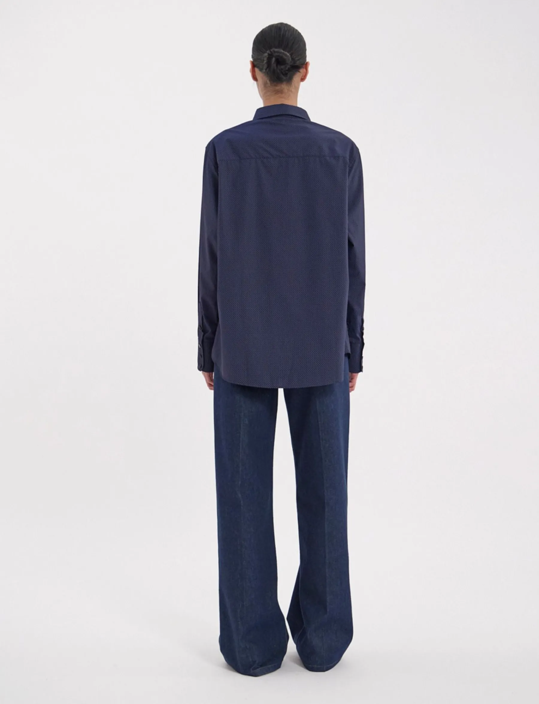 Sale Ines de la Fressange Paris Maureen navy cotton patterned shirt