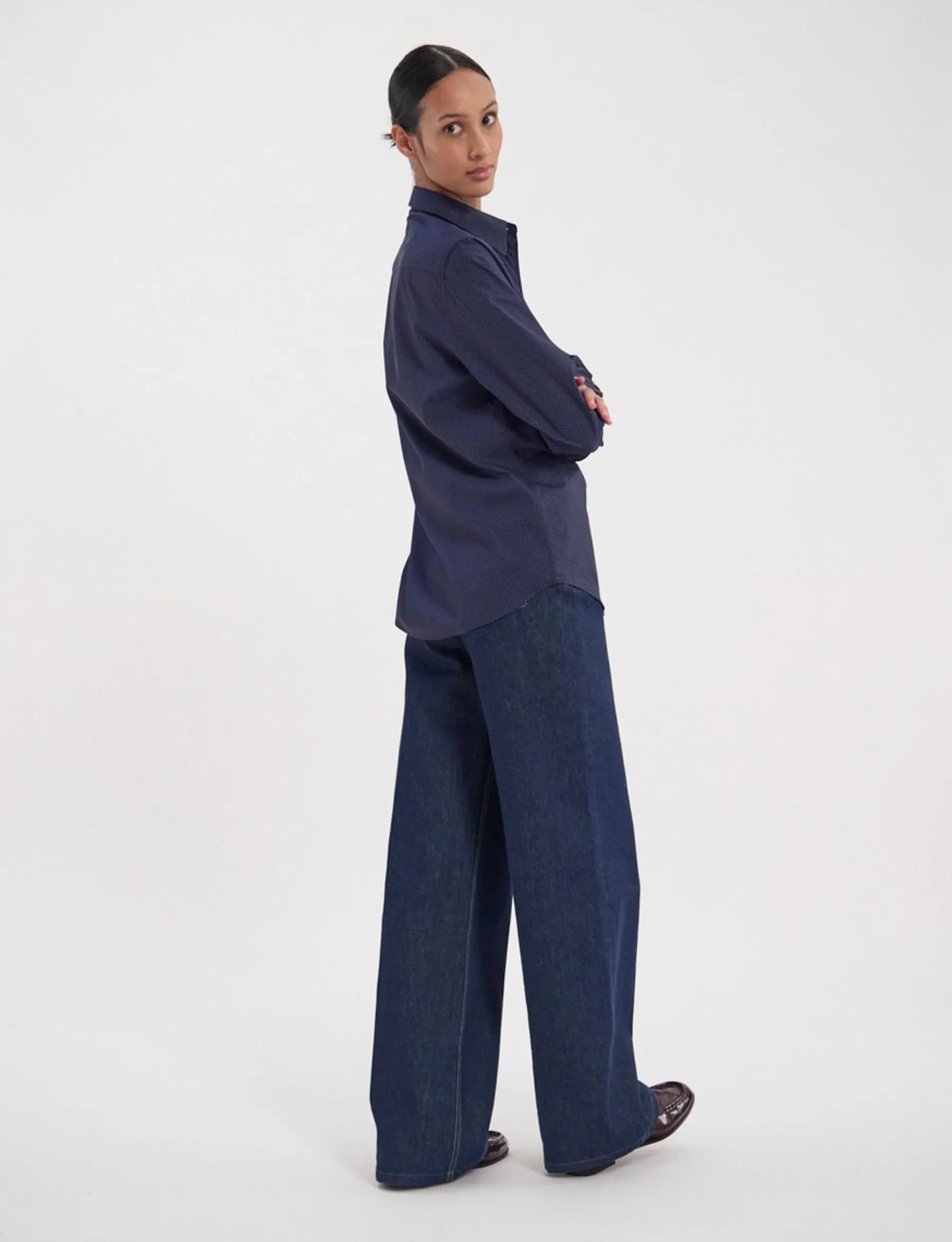 Sale Ines de la Fressange Paris Maureen navy cotton patterned shirt