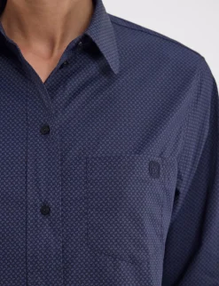 Sale Ines de la Fressange Paris Maureen navy cotton patterned shirt